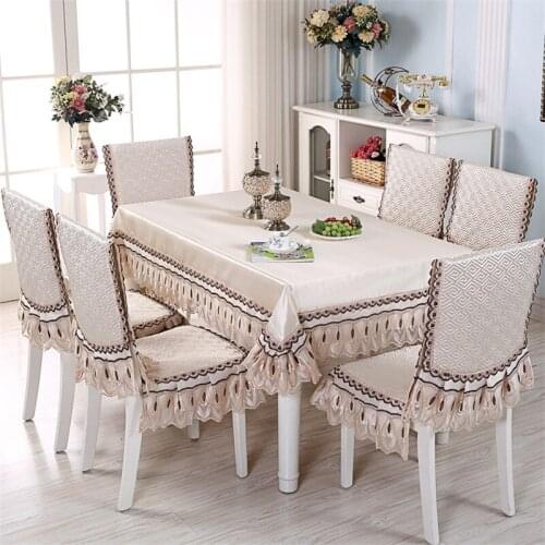 7Pcs/Set High-End Luxury European Classical Printing Lace Tablecloth Chair Cover Set, Hotel, Home, Model Room Table Decoration
