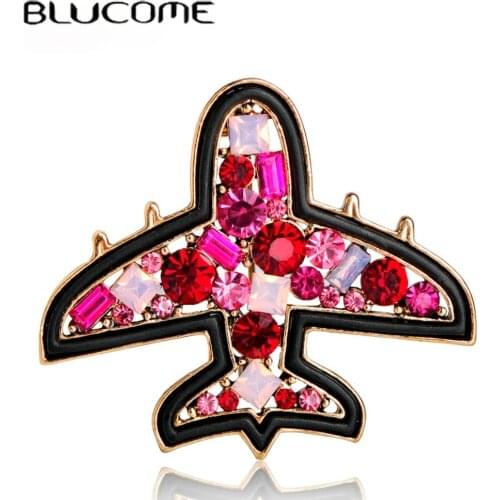 Blucome Pre-sale Full Crystal Airplane Brooches Gold Color Mix Rhinestone Suit Collar Clips Aircraft Corsages Kids Broches