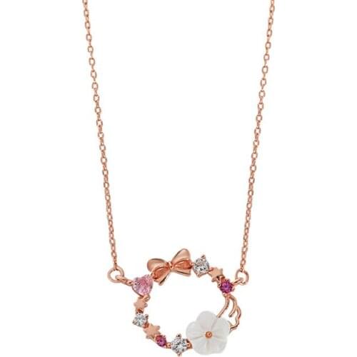 Bowknot flower star 925 sterling silver rose gold zircon necklace female clavicle chain ins Chain Choker Necklace mother gift