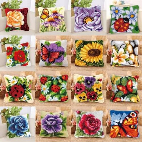 Flower Latch Hook Rug Canvas Kits Pillowcase Cushion Kussen Kleed La Casa De Latch Hook Embroidery Carpet Foamiran Crocheting
