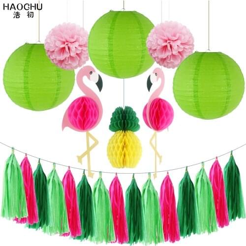 Flamingo Honeycomb Ball Paper Pompoms Flower Lantern Pineapple Tropical Hawaiian Luau Wedding Party Garland Tassel Decoration