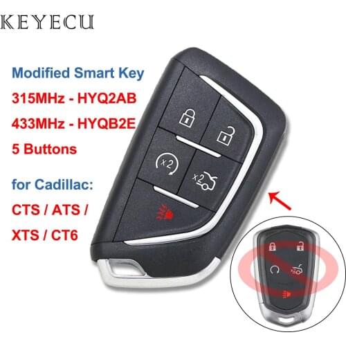 Keyecu Modified Smart Remote Car Key Fob 315Mhz HYQ2AB / 433Mhz HYQB2E for Cadillac CTS ATS XTS CT6 2014 2015 2016 2017 2018