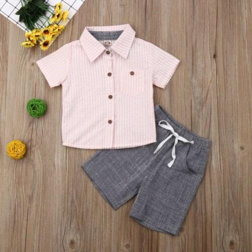 Summer Gentleman 1-5Years Toddler Kids Baby Boys Striped Top T Shirt Shorts Pants Clothes Outfits Set