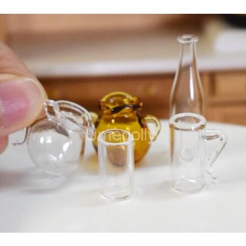 Cute Dollhouse Miniature Glass Mini Cup Bottle Pretend Play Kitchen Accessories for Blyth Barbies BJD Doll Toy