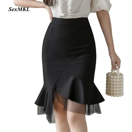 Fashion High Waist Office Black Skirts Womens 2021 Elastic Sexy Bodycon Mujer Faldas Korean Clothes Women Elegant Midi Skirt