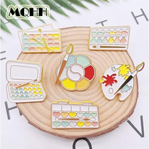 Cartoon Cute Color Uncountable Pigment Drawing Board Enamel Pins Love Eye Shadow Cosmetics Alloy Brooch Badge Woman Jewelry Gift