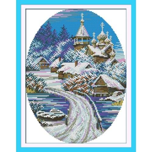 Everlasting Love Snowscape(3) Chinese Cross Stitch Kits Ecological Cotton Printed 11CT DIY New Year Christmas Decorations Gift