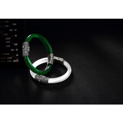 Natural cats eye bangle with 925 sterling silver jade bangle green jade bangles jadeite jade bracelets jadeite jade jewelry
