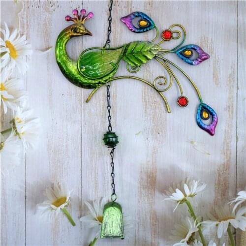 Peacock Wind Chimes 19 Inch Metal Art Hanging Bells Ornaments for Garden Patio Door Wall Home Decoration