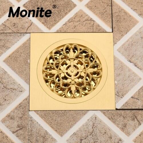 Monite Golden Plated Bathroom Shower Drain Odor-resistant Floor Trap Waste Grate 5406 Strainer Cover Drain Hair Filter