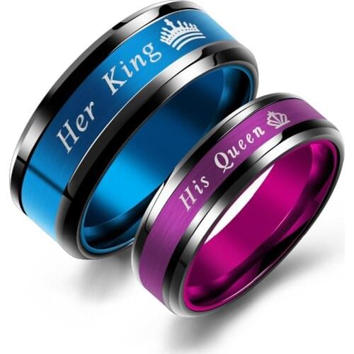 Romantic Stainless Steel Blue Couple Ring Men Women wedding Finger Jewelry lover Valentines Day Gift DropShipping