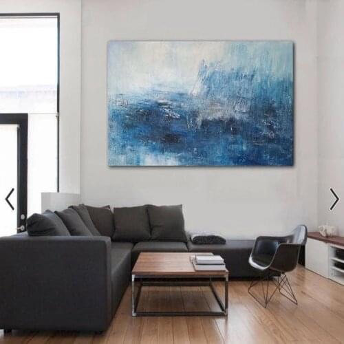 Hand Painted Blue Color Canvas Oil Painting posters and Minimalist Style Art Wall Pictures for Living Room Bedroom No Frame