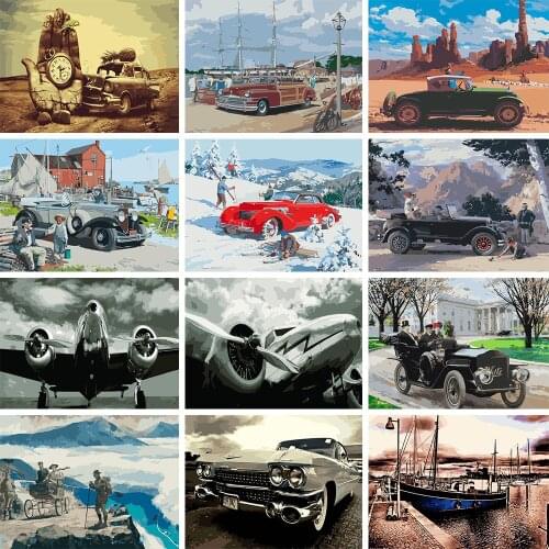 DIY By Number Painting Adult Hand Painted Car Landscape Painting Home Decoration Canvas Frameless Poster Color By Number 40x50CM