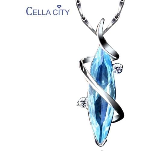 Cellacity Silver 925 Necklace for Women Aquamarine Pendant Fine Jewelry with Gemstones Female Water Drop Shaped Neck Ornaments