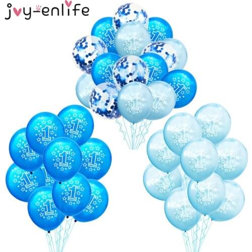 10/15pcs 1st Birthday Balloons Blue Confetti Latex Ballons Boy Baby One 1 Year Old First Birthday Party Decorations Baby Shower