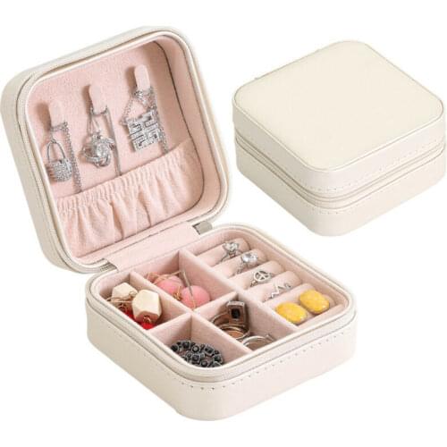 2020 Hot Sale PU Fibre Jewelry Box Portable Storage Organizer Earring Holder Zipper Women Jewelry Display Travel Case