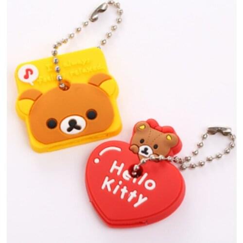 2Pcs/set Key Holder Cartoon Silicone Protective key Case Cover For keys Cute Creative PVC Soft Keychain Ornament Pendant