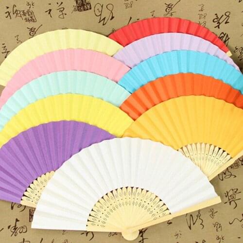 Solid Color Folding Dance Blank Paper DIY Hand Held Fans Wedding Party Gifts For Home Decoration Crafts Supplies