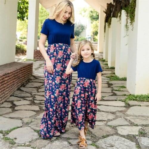 Spring Summer Mother Daughter Parent Child Clothing Hot Sale Printing Dress Mom Baby Girl Me Long Skirt Childrens Home Outfits