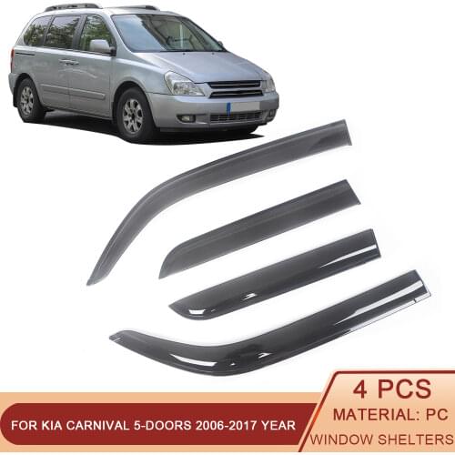 For Kia Carnival 2006-2017 Auto Side Window Wind Deflectors Visors Black Rain Guard Door Visor Vent Shades Dark Smoke Ventvisor