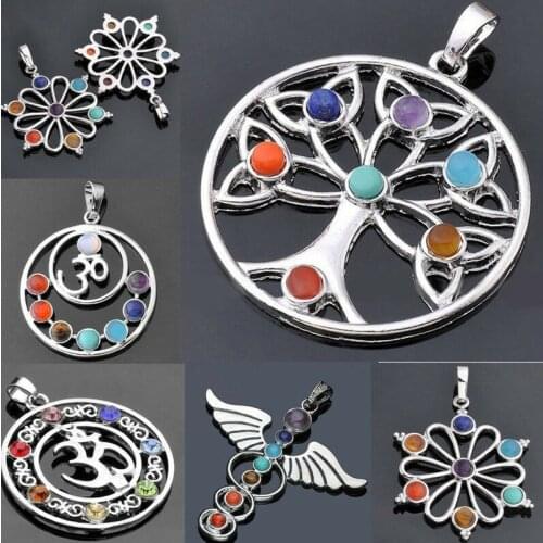 Fashion National Style Natural Stone Crystal Pendant Necklace for Women & Men Seven Chakras Religious Pendant Hanging Jewelry