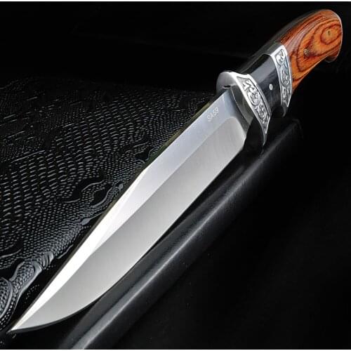 XUAN FENG Camping multifunctional fixed blade knife 5Cr13 steel wood handle outdoor survival practical EDC knife