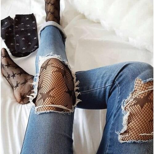 Star Printed Sexy Fishnet Women Tights Stockings Hollow Out Sexy Mesh Pantyhose Punk Pantyhose Fantasy Woman collant femme