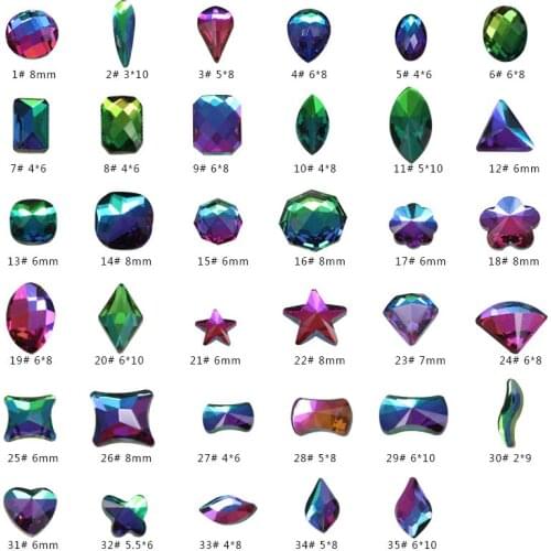 20pcs/pack green rainbow Nail Art Rhinestones Flatback Strass Shiny Glass Nail Stones Gems For 3D Nails DIY Manicure Decorations