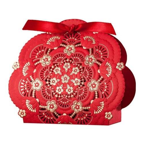 200pcs Red Flower Candy Boxes Wedding Favors and Gifts Box Party Supplies Baby Shower Paper Chocolate Boxes Package Party Decor