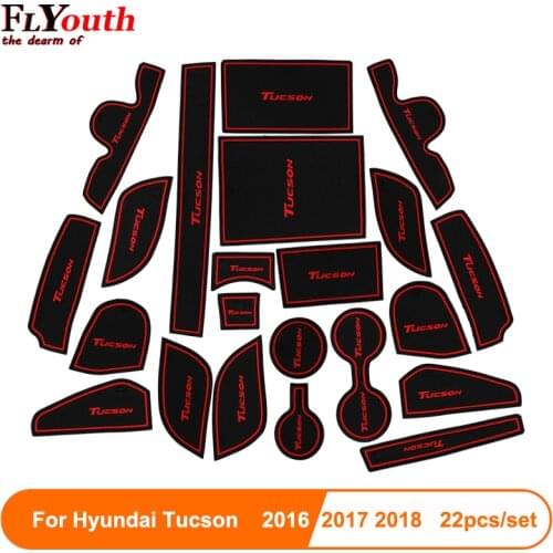 22pcs Rubber Mat Car Door Groove Mat For Hyundai Tucson 2016 2017 2018 2019 Anti-slip Pad Interior Cup Mat Car Accessories