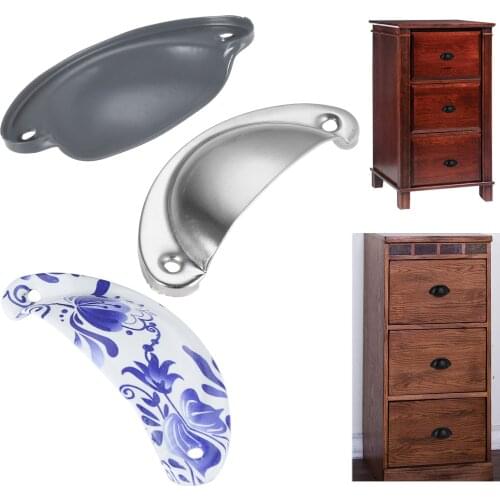 5Pc Antique Metal Shell Pull Handle Knob Antique Cabinet Drawer 82*35mm Furniture Jewelry Chest Box Knobs Grey/Porcelain/Silver