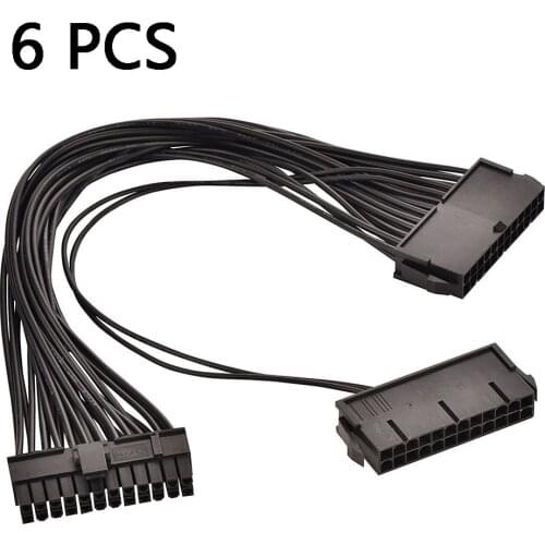 6PC ATX 30cm 24 Pin Dual PSU Power Supply Extension Cable Synchronous Cord For Computer Cable Connector For Mining 24Pin 20+4pin