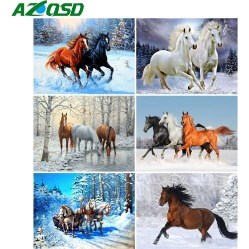 AZQSD Diamond Painting Horse Cross Stitch Kits Diamond Embroidery Animals Mosaic Full Set Rhinestone Pictures Decorations Home