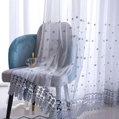American White Gray Embroidery Tulle Curtains for Living Room Kitchen Sheer Window Drapes Voile Fabrics #40