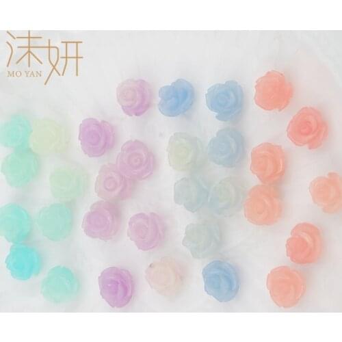 10PCS Coral Powder Press Loose Spacer Beads With Rose Flower For Jewelry Making, Bracelet Accessory