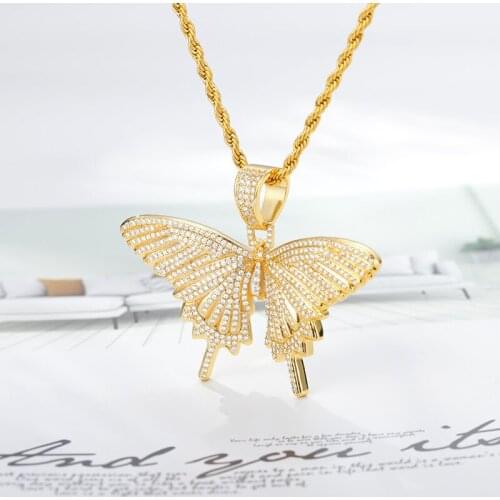 Zircon Big Butterfly New fashion Chains for Women Necklace Golden Shiny stainless steel Pendant Necklace Rock Holiday Gift