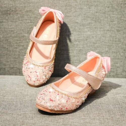 Children Leather Shoes Toddlers Kids Baby Girls Crystal Bling Bowknot Soft Sole Princess Shoes Wedding Party Dance Single Shoes