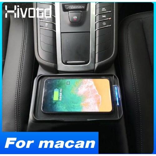 Hivotd QI Car Wireless Charger Auto Accessories Parts 15W Fast Charging Plate Panel Phone Holder For Porsche Macan 2015-2021