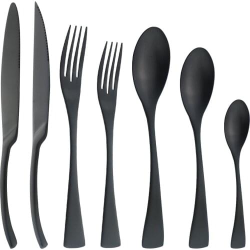 High Quality Dinnerware Black Cutlery Set Matte Steak Knife Fork Coffee Spoon Flatware Set Stainless Steel Kitchen Tableware Set