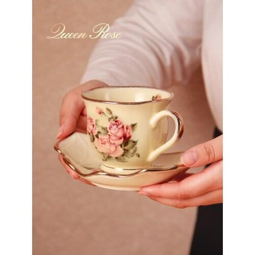 Ceramic coffee cup with saucer gilt edged tableware bowl Rose printing