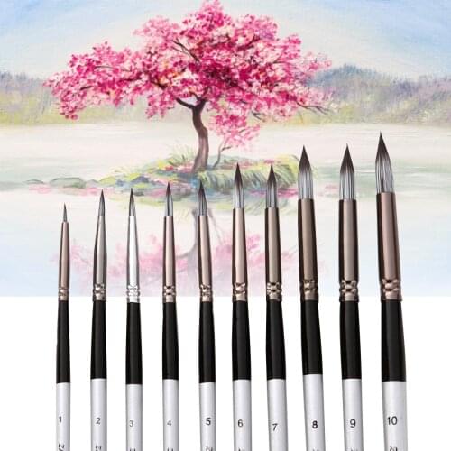 10pcs Paint Brushes Set Kit Round Pointed Tip Brushes with Nylon Hair Acrylic Aquarelle Gouache Oil Painting for Artist