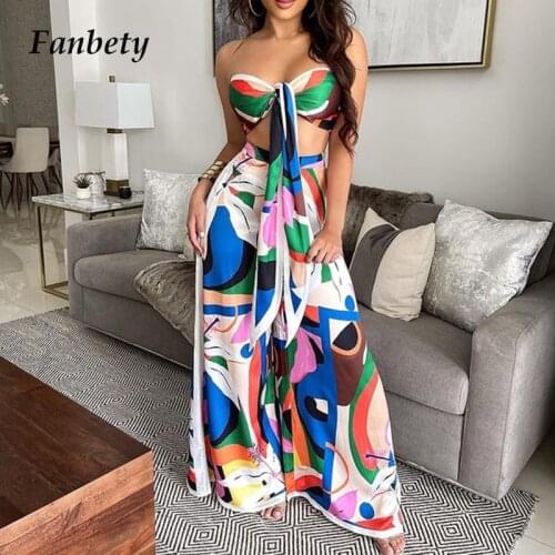 Summer Boho Sexy Strapless Lace-up Bow Party Jumpsuit Women Fashion Retro Printed Wide Leg Pant Rompers Elegant Beach Jumpsuits
