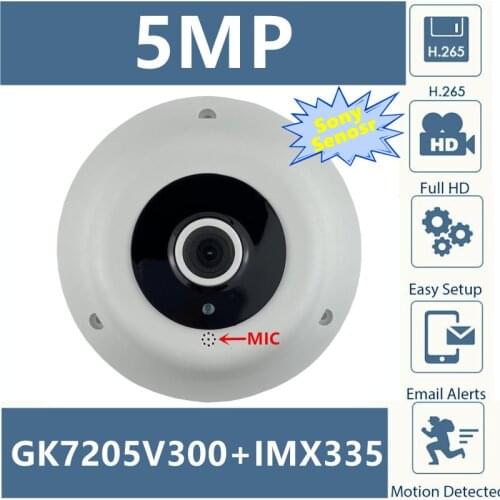 Integrate MIC 5MP Sony IMX335+3516EV300 Panorama IP Dome Camera FishEye 2592*1944 H.265 Low illumination IRC Onvif CMS XMEYE P2P