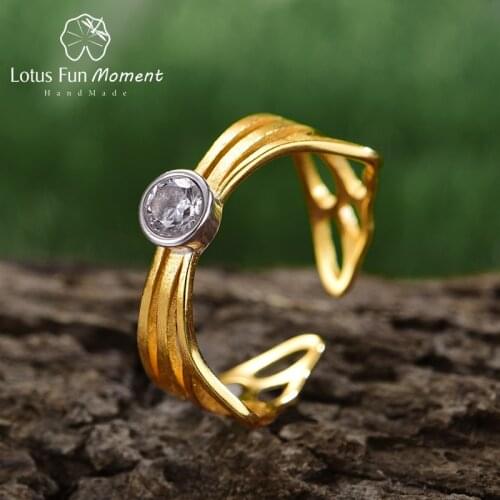 Lotus Fun Moment Real 925 Sterling Silver Handmade Fashion Jewelry Adjustable Ring Hollow Butterfly Wings Rings for Women