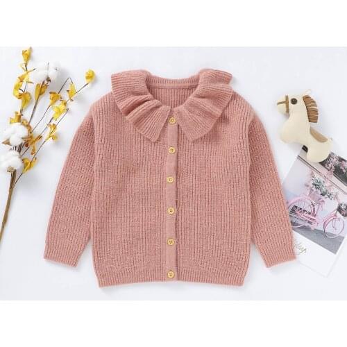 Ma&Baby 5-10Years Kid Girls Sweaters Long Sleeve Ruffles Cardigan Button Up Knitted Children Girls Clothing Costume DD43