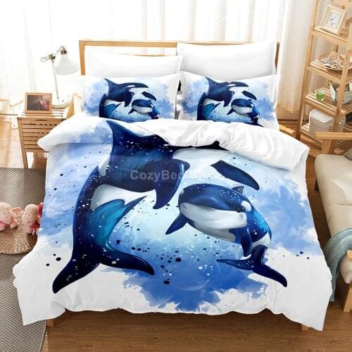Cute Dolphin Bedding Set Animal 3d Duvet Cover Sets Comforter Bed Linen Twin Queen King Single Size Room Decor Gift Kids Kawaii