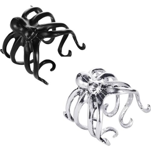Neo-gothic Domineering Mens Animal Ring Black Silver Octopus Ring Halloween Creative Alloy Fashion Jewelry Holiday Gift Hot