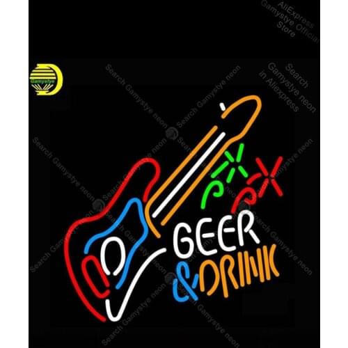 Neon Sign for Beer and Drink Guitar neon bulb Sign Music Neon lights Sign glass neon lights for rooms lampara neon Shella Lamp