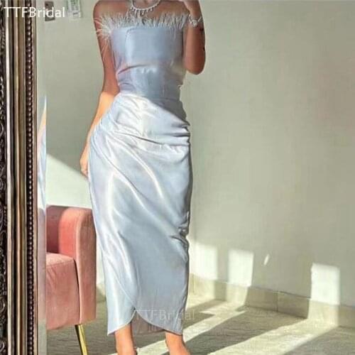 New Arrival Chic Feather Prom Dresses Sexy Pleat Evening Dress Formal Party Gown Robe Femme Vestidos de Fiesta Robes de Cocktail