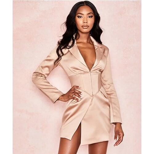 Womens Suit Jacket Solid Color Deep V-neck Waist Suit Fashion Dark Buckle Long-sleeved Irregular Slim Suit Blazer Feminino Full